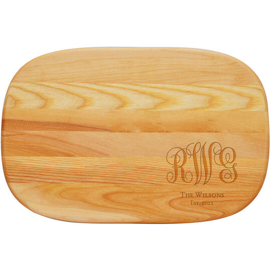 Fancy Script Monogram and Text Medium 15-inch Wood Cutting Board